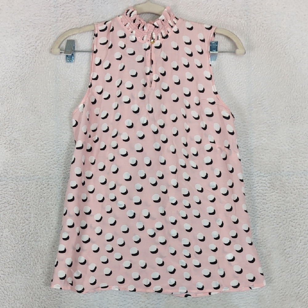 Talbots Women's Pink Patterned Office Mock Neck Sleeveless Blouse‎ Size XS